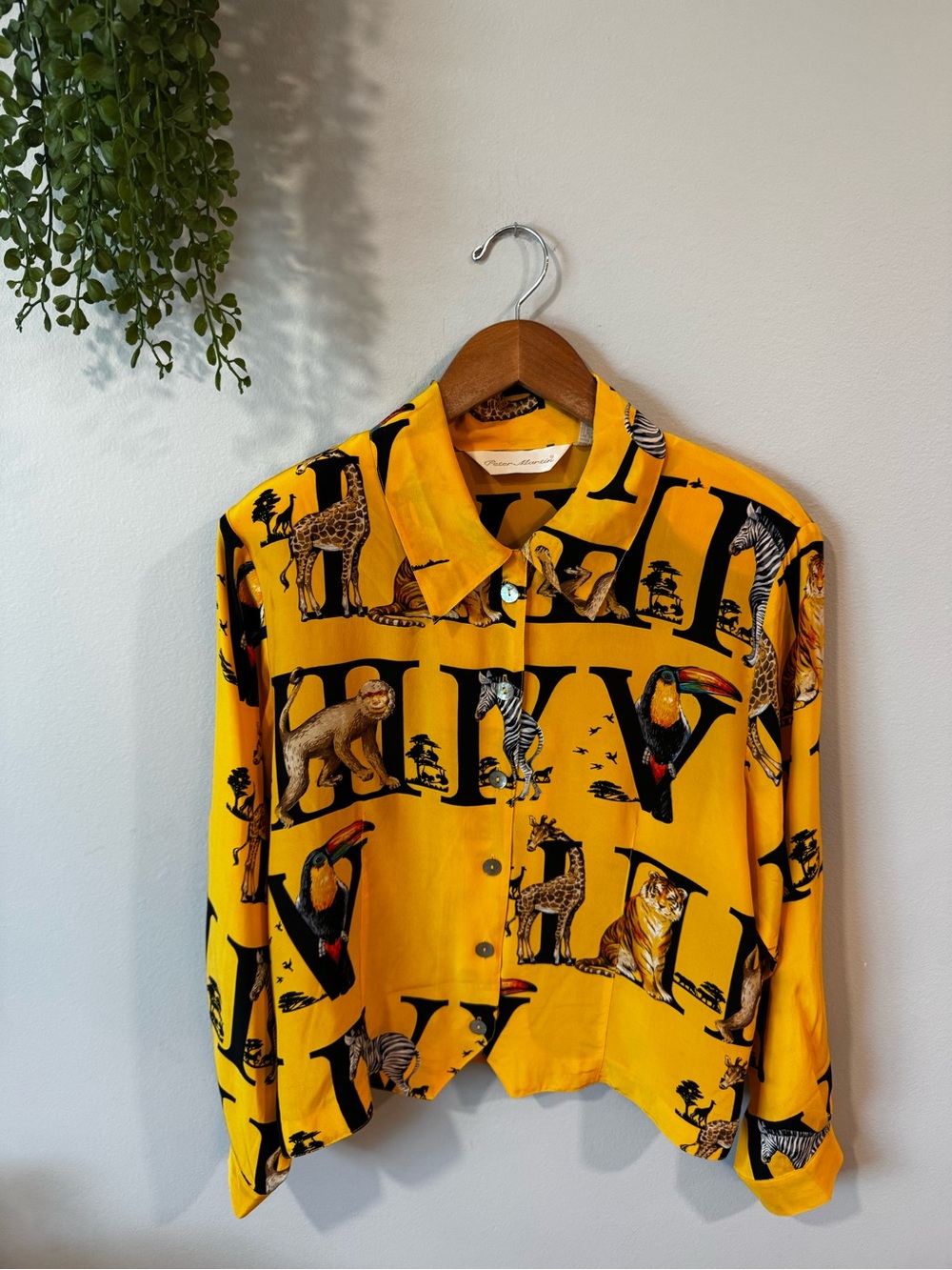 Peter Martin silk Yellow animal Print Shirt sz 14